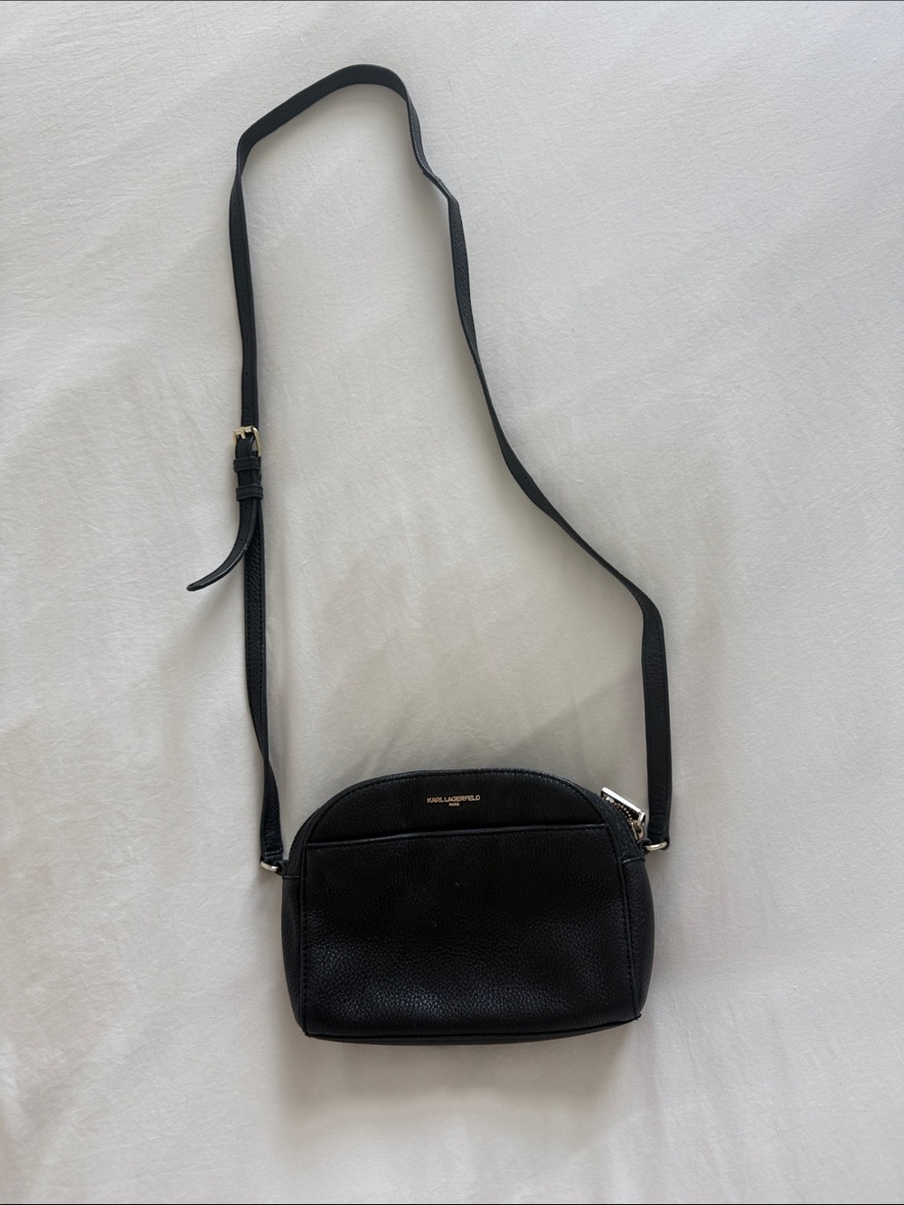 Karl Lagerfeld Black Pebbled Leather Crossbody Bag